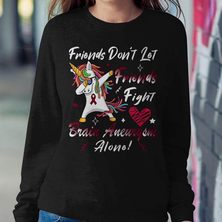 Friends Dont Let Friends Fight Brain Aneurysm Alone Unicorn Burgundy Ribbon Brain Aneurysm Bpd Brain Aneurysm V2 Sweatshirt Gifts for Her