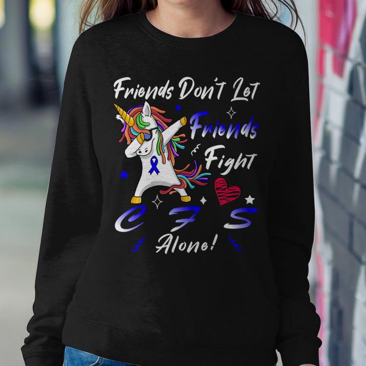 Friends Dont Let Friends Fight Chronic Fatigue Syndrome Cfs Alone Unicorn Blue Ribbon Chronic Fatigue Syndrome Support Cfs Awareness Sweatshirt Gifts for Her