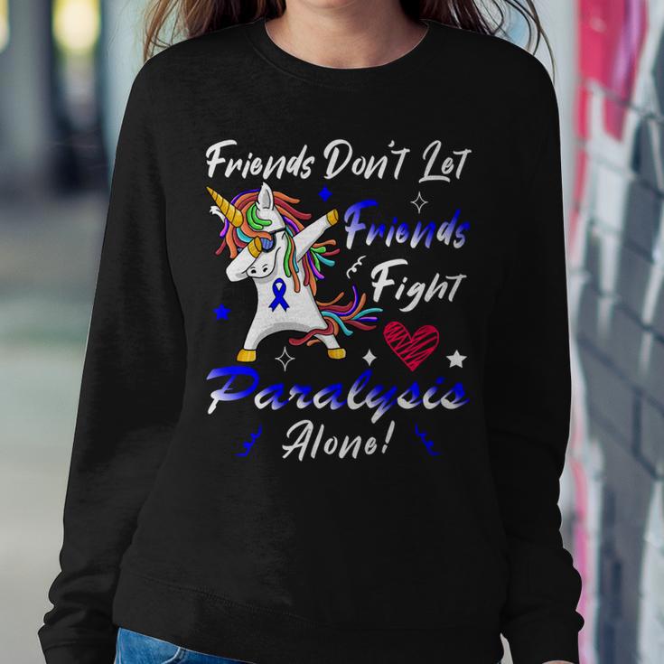 Friends Dont Let Friends Fight Paralysis Alone Unicorn Blue Ribbon Paralysis Paralysis Awareness Sweatshirt Gifts for Her