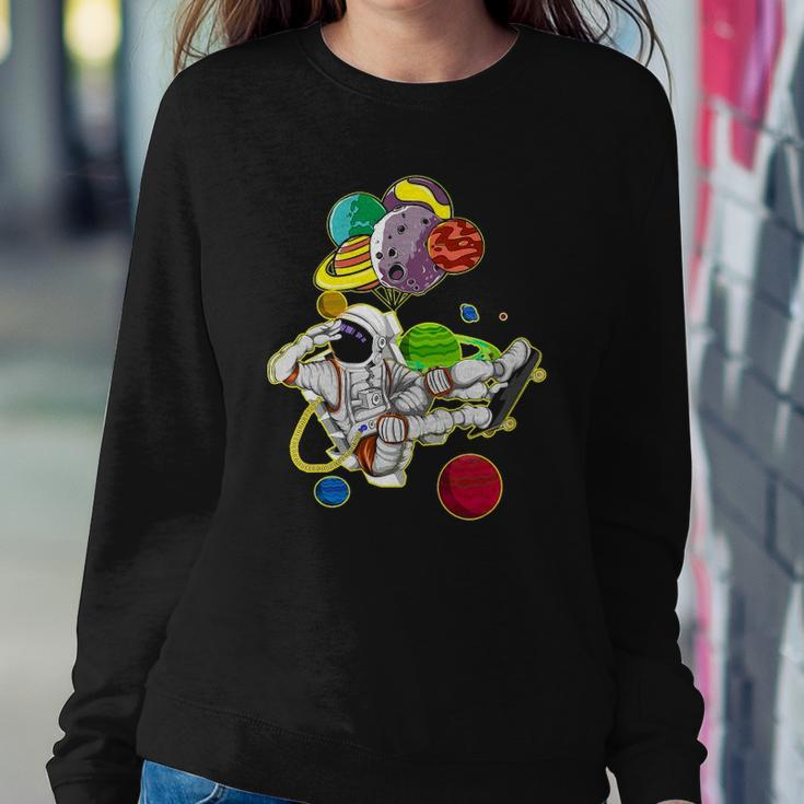 Funny Astronaut Space Travel Planets Skateboarding Science Sweatshirt Gifts for Her