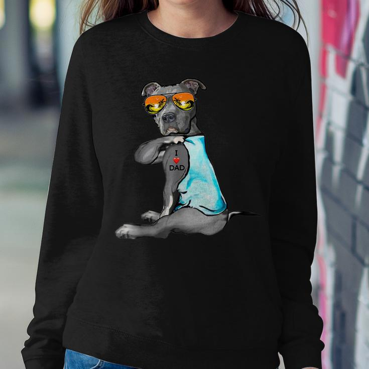 Funny Dog Pitbull I Love Dad Tattoo Glasses Fathers Day Gift Sweatshirt Gifts for Her