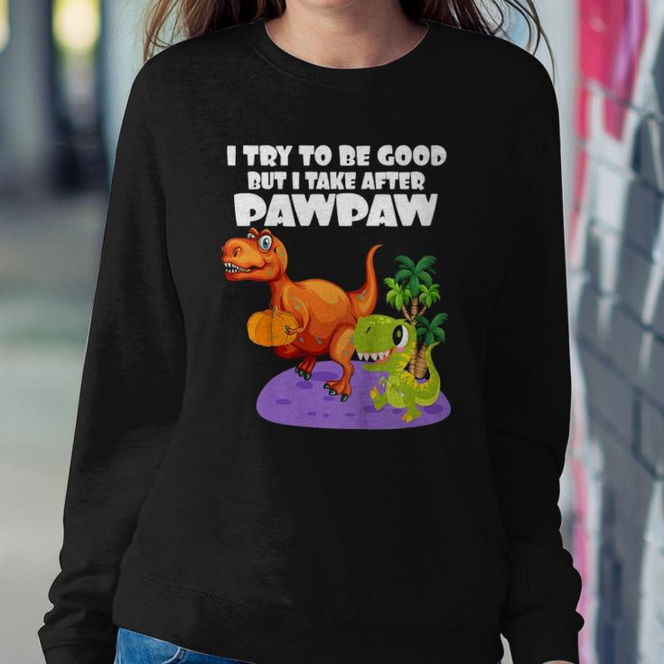 Kids I Try To Be Good But I Take After My Pawpaw Funny Dinosaur Sweatshirt Gifts for Her