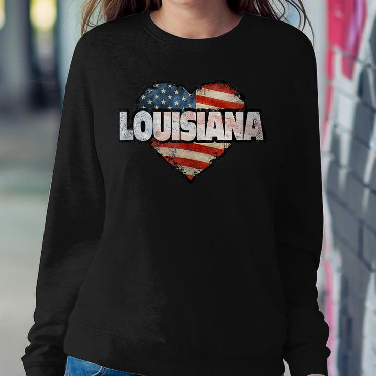 Louisiana Fourth Of July Heart American Flag Patriotic Sweatshirt Gifts for Her