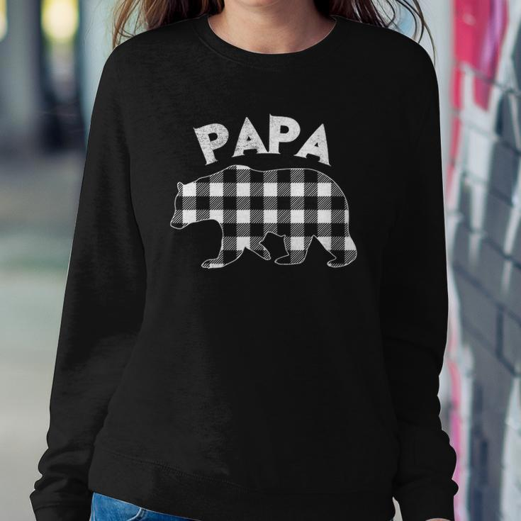 Mens Black And White Buffalo Plaid Papa Bear Christmas Pajama Sweatshirt Gifts for Her
