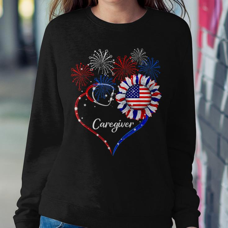 Patriotic Caregiver Sunflower 4Th Of July American Flag Love Sweatshirt Gifts for Her