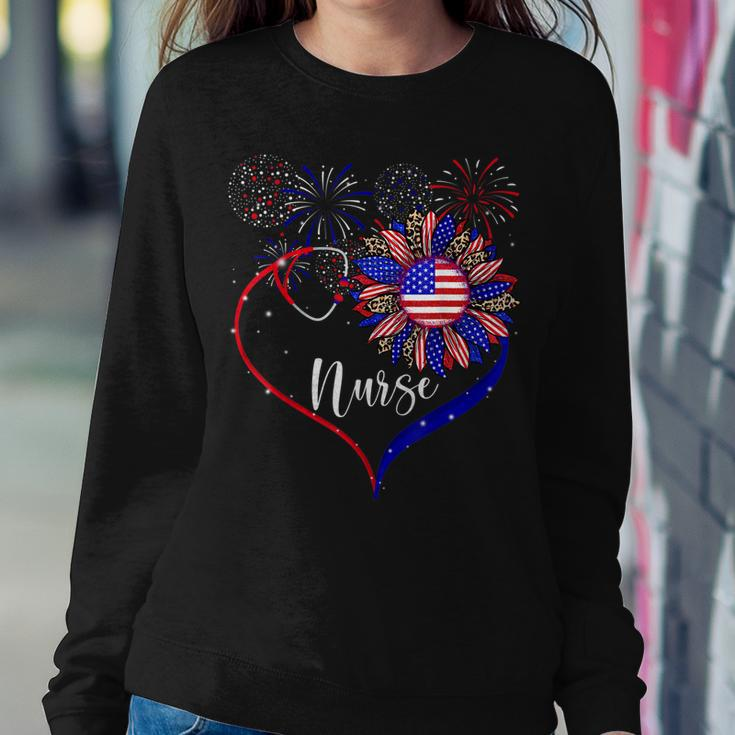 Patriotic Nurse 4Th Of July American Flag Sunflower Love Sweatshirt Gifts for Her
