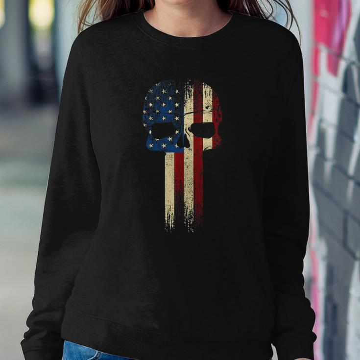 Patriotic Skull Usa Military American Flag Proud Veteran Sweatshirt Gifts for Her