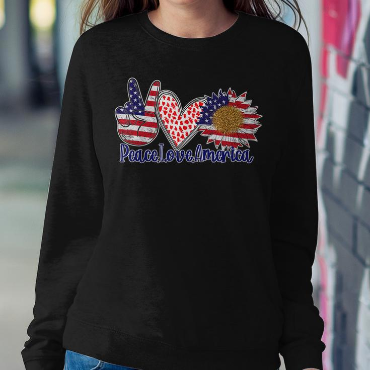 Peace Love America 4Th July Patriotic Sunflower Heart Sign Sweatshirt Gifts for Her