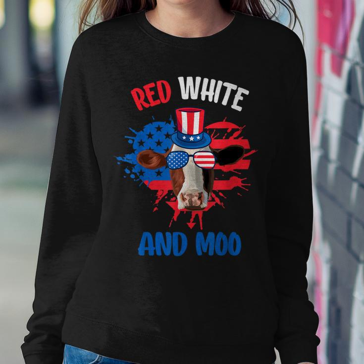 Red White And Moo Patriotic Cow Farmer 4Th Of July Sweatshirt Gifts for Her
