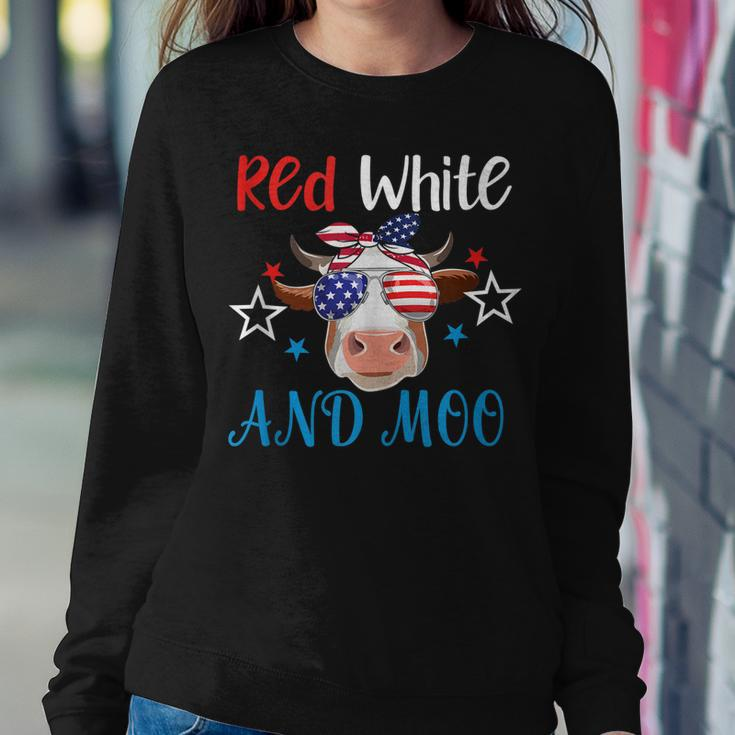 Red White And Moo Patriotic Cow Usa Flag 4Th Of July Farmer Sweatshirt Gifts for Her