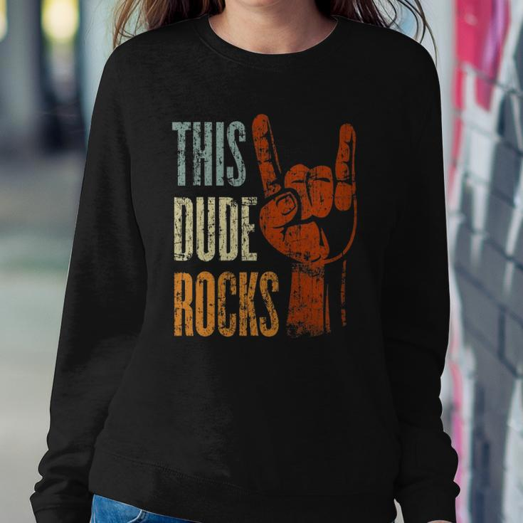 This Dude Rocks Rock N Roll Heavy Metal Devil Horns Sweatshirt Gifts for Her