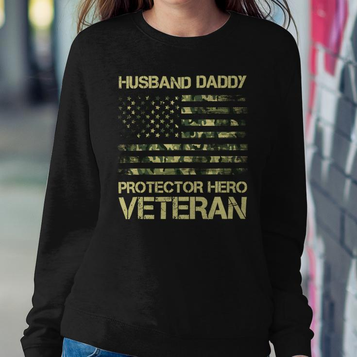 Veteran Husband Daddy Protector Hero Veteran American Flag Vintage Dad 2 Navy Soldier Army Military Sweatshirt Gifts for Her
