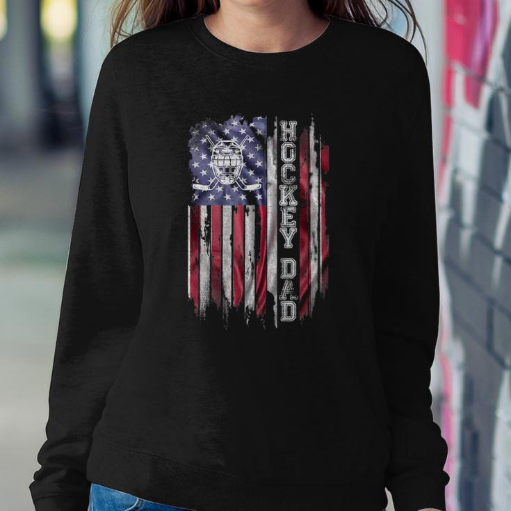 Vintage Usa American Flag Proud Hockey Dad Silhouette Funny Sweatshirt Gifts for Her
