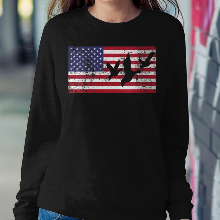 Womens 4Th Of July American Flag Hunting Hunter Geese Goose Dad Usa Sweatshirt Gifts for Her