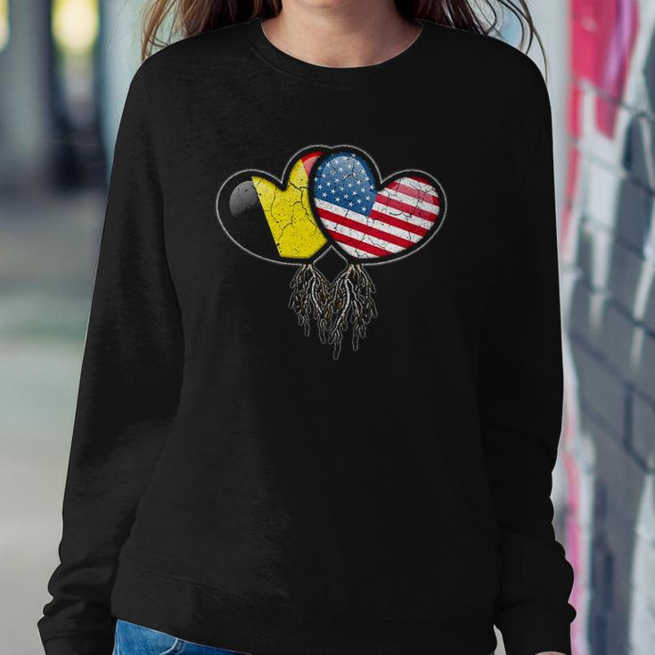 Womens Belgian American Flags Inside Hearts With Roots Sweatshirt Gifts for Her