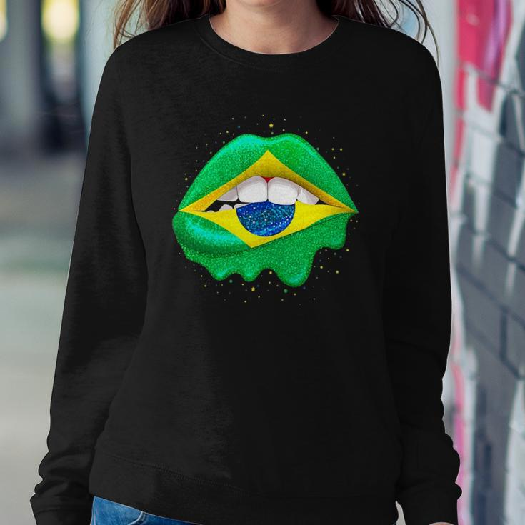 Womens Brazilian Flag Lips Women Girls Brazil Sweatshirt Gifts for Her