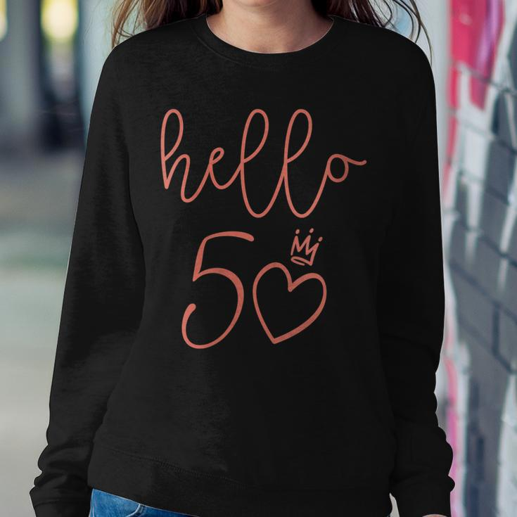 Womens Hello 50 Cute Pink Crown 50Th Birthday Gifts Women Sweatshirt Gifts for Her