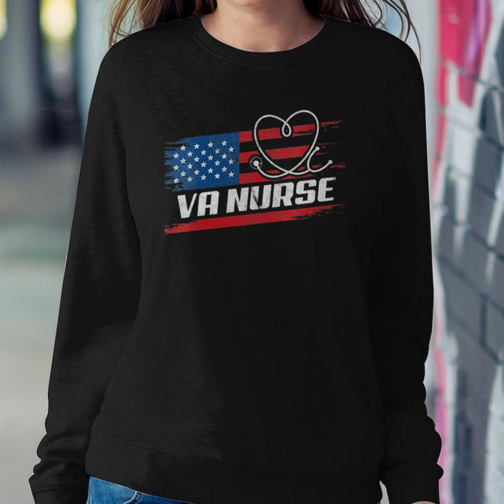 Womens Va Nurse Usa American Flag Stethoscope 4Th Of July Patriotic V-Neck Sweatshirt Gifts for Her
