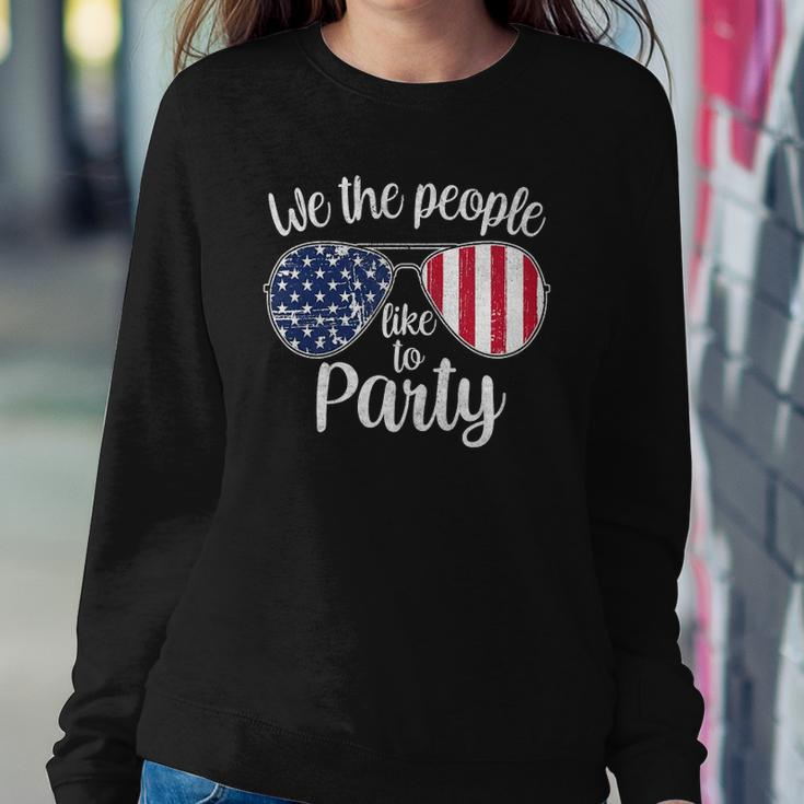 Womens We The People Like To Party American Flag Sunglasses Vintage Sweatshirt Gifts for Her
