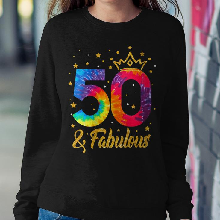 Womens Women 50 & Fabulous Happy 50Th Birthday Crown Tie Dye Sweatshirt Gifts for Her