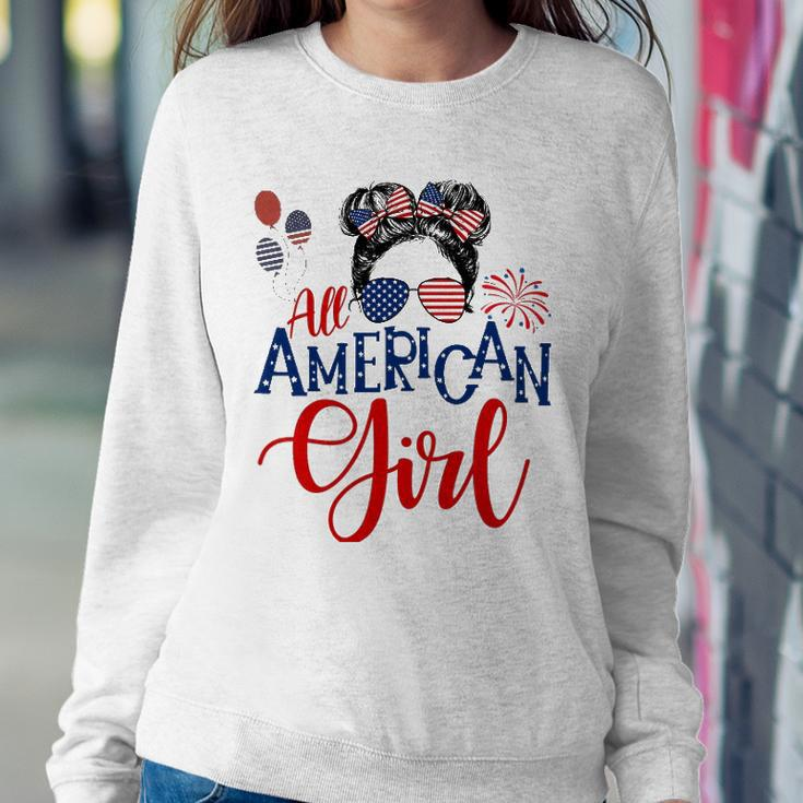 All American Girl 4Th Of July Messy Bun Sunglasses Usa Flag Sweatshirt Gifts for Her