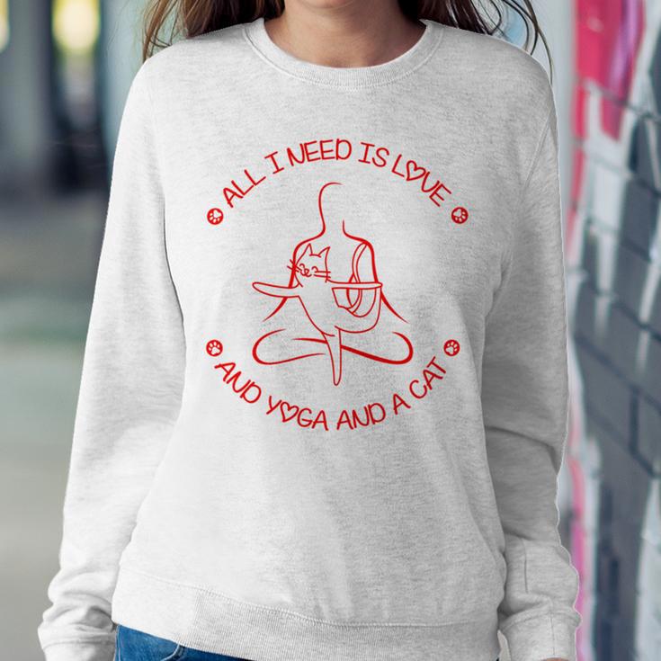 All I Need Is Love And Yoga And A Cat Lovers Gift For Yoga Lovers Red Sweatshirt Gifts for Her