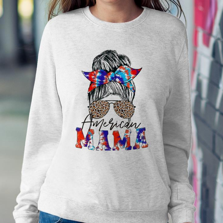 American Mama Usa Patriot Flag Tie Dye 4Th Of July Messy Bun Sweatshirt Gifts for Her