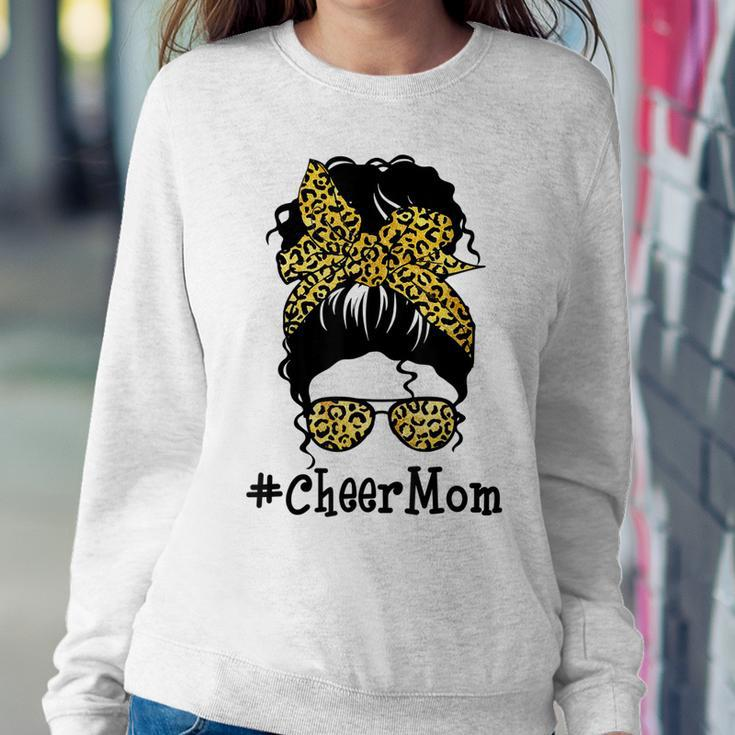 Cheer Mom Leopard Messy Bun Cheerleader Funny Mothers Day V2 Sweatshirt Gifts for Her