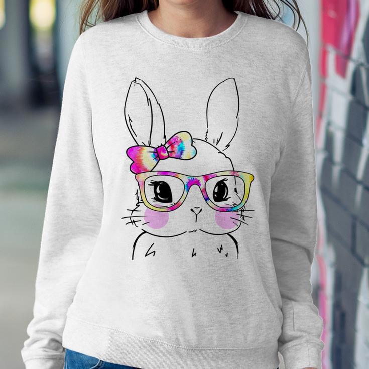 Cute Bunny Rabbit Face Tie Dye Glasses Girl Happy Easter Day Sweatshirt Gifts for Her