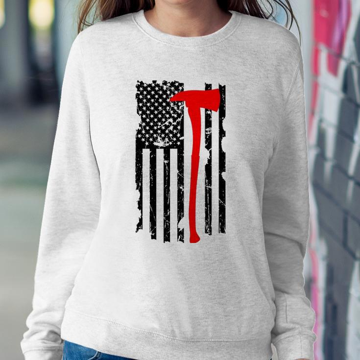 Distressed Patriot Axe Thin Red Line American Flag Sweatshirt Gifts for Her