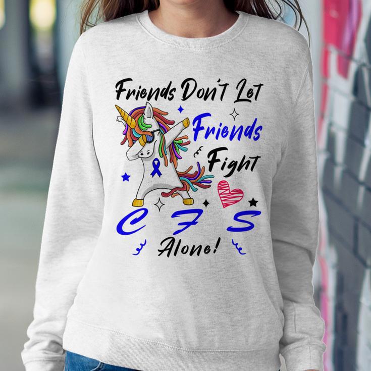 Friends Dont Let Friends Fight Chronic Fatigue Syndrome Cfs Alone Unicorn Blue Ribbon Chronic Fatigue Syndrome Support Cfs Awareness Sweatshirt Gifts for Her