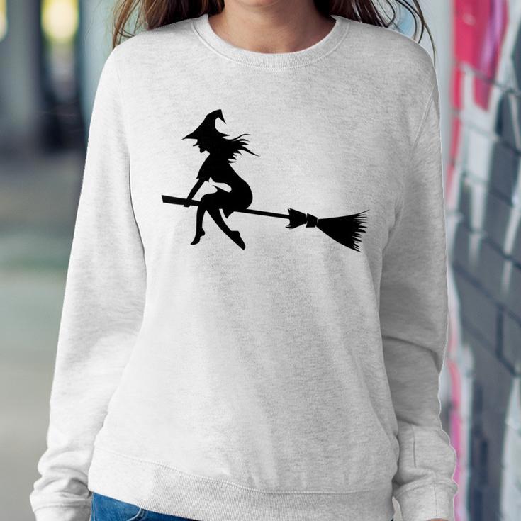 Halloween Young Scary Witch On Broom Pattern Sweatshirt Gifts for Her