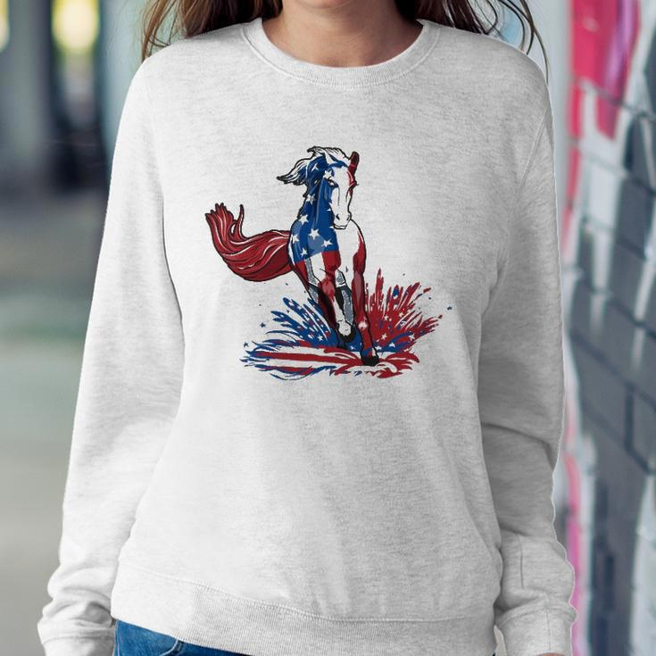 Horse 4Th Of July Women Girls American Flag Usa Horse Sweatshirt Gifts for Her