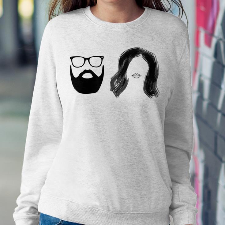 Man With Beard And Glasses With Woman Wavy Hair Sweatshirt Gifts for Her