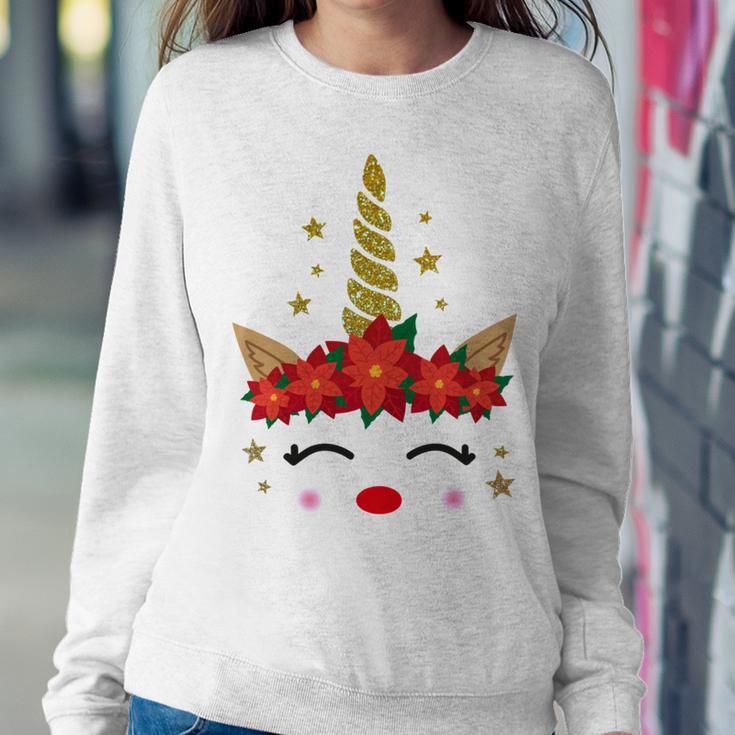 New Christmas Unicorn Face Santicorn Poinsettia Crown Cute Sweatshirt Gifts for Her