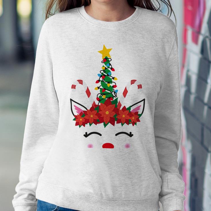 New Christmas Unicorn Face Santicorn Poinsettia Crown Cute V2 Sweatshirt Gifts for Her