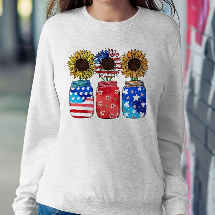Patriotic Jar Sunflower American Flag Funny 4Th Of July Sweatshirt Gifts for Her