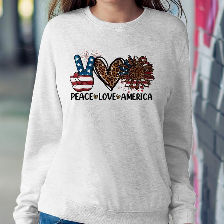 Peace Love America Sunflower Leopard Usa Flag 4Th Of July Sweatshirt Gifts for Her