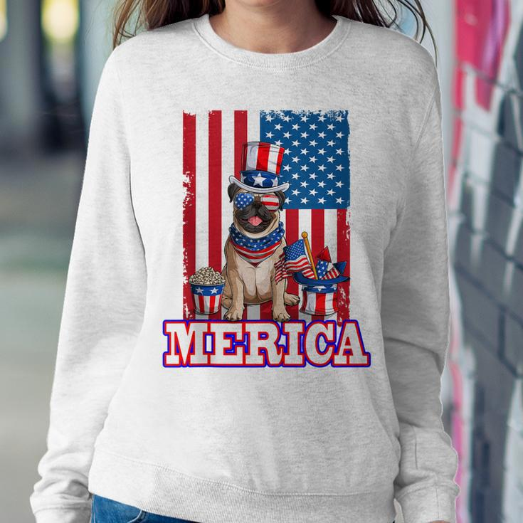 Pug Dad Mom 4Th Of July American Flag Merica Dog Sweatshirt Gifts for Her