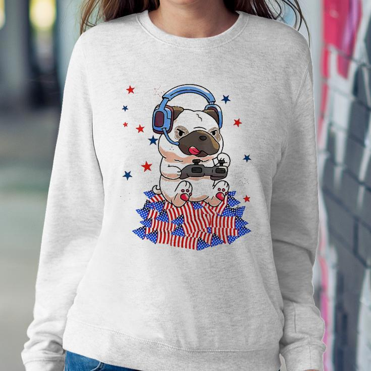 Pug Game Puppy Controller 4Th Of July Boys Kids Video Gamer Sweatshirt Gifts for Her