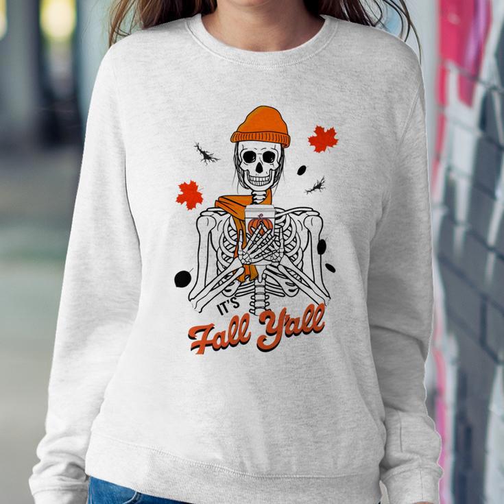 Skeleton It’S Fall Y’All Thanksgiving Funny Autumn Halloween Sweatshirt Gifts for Her