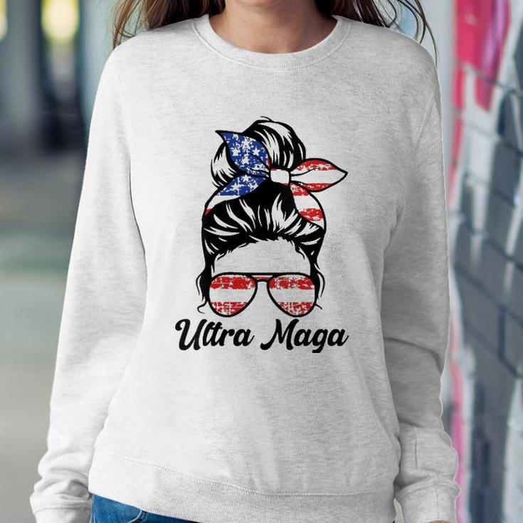 Womens Pro Trump Ultra Mega Messy Bun Sweatshirt Gifts for Her