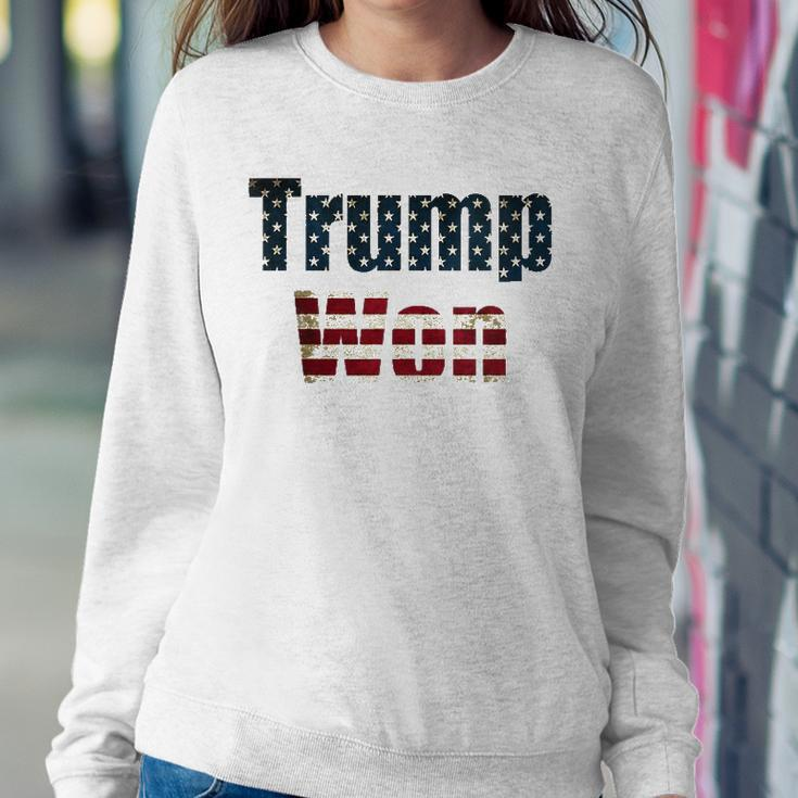 Womens Trump Won Fourth Of July Flag 2024 V-Neck Sweatshirt Gifts for Her