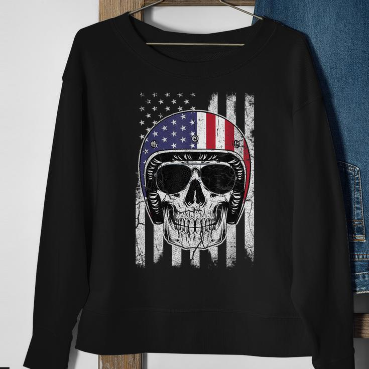 4Th Of July American Flag Skull MotorcycleMen Dad Sweatshirt Gifts for Old Women