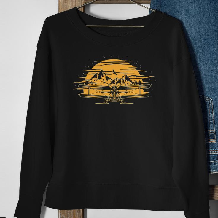 Airplane Aircraft Plane Propeller Mountains Sky Air Gift Sweatshirt Gifts for Old Women