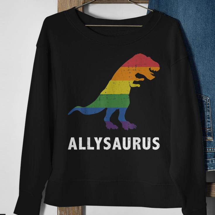 Allysaurus Dinosaur In Rainbow Flag For Ally Lgbt Pride Sweatshirt Gifts for Old Women