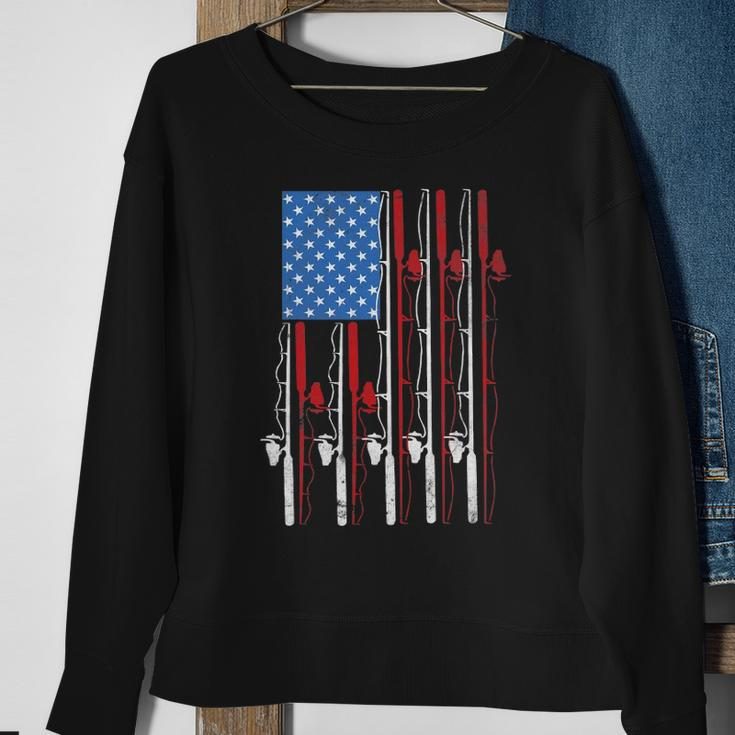 American Flag Fishing Patriotic FishermanFishing Rods Flag Sweatshirt Gifts for Old Women