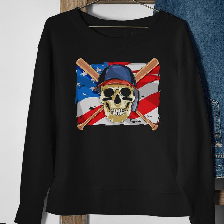 Baseball Skull 4Th Of July American Player Usa Flag Sweatshirt Gifts for Old Women