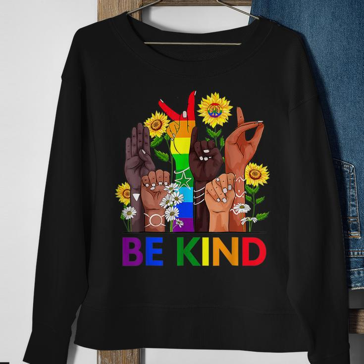 Be Kind Sign Language Hand Talking Lgbtq Flag Gay Pride Sweatshirt Gifts for Old Women