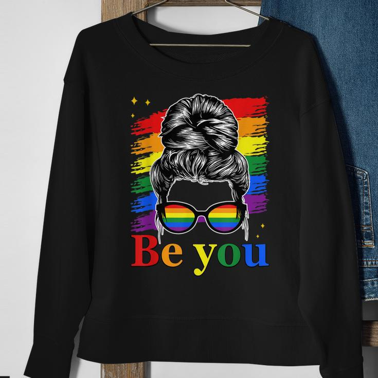 Be You Pride Lgbtq Gay Lgbt Ally Rainbow Flag Woman Face Sweatshirt Gifts for Old Women